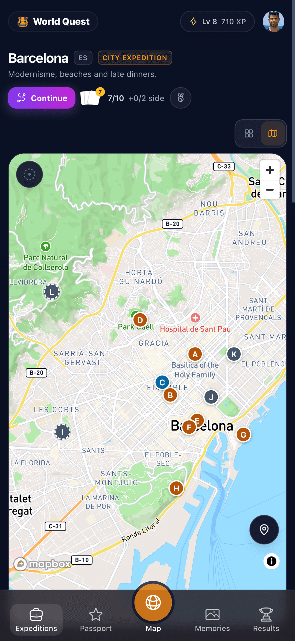 Barcelona map with lettered stops